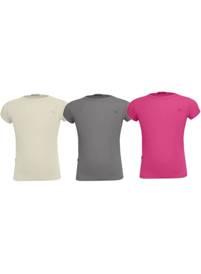 Girls' 3-Piece Short-Sleeve Lycra T-Shirt Set – TS 319