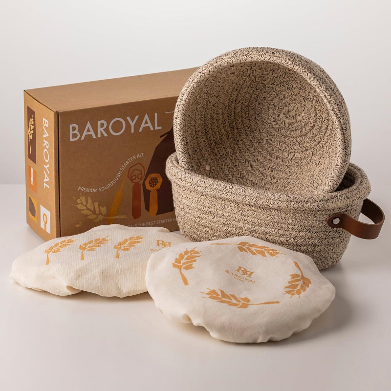 BARoyal Crispier Crust Cotton Rope Banneton Bread Proofing Basket Set, Oval & Round Bread Baskets with Liners & Covers for Artisan Bread Baking, Sourdough Bread Baking Supplies(Natural) - Image 1