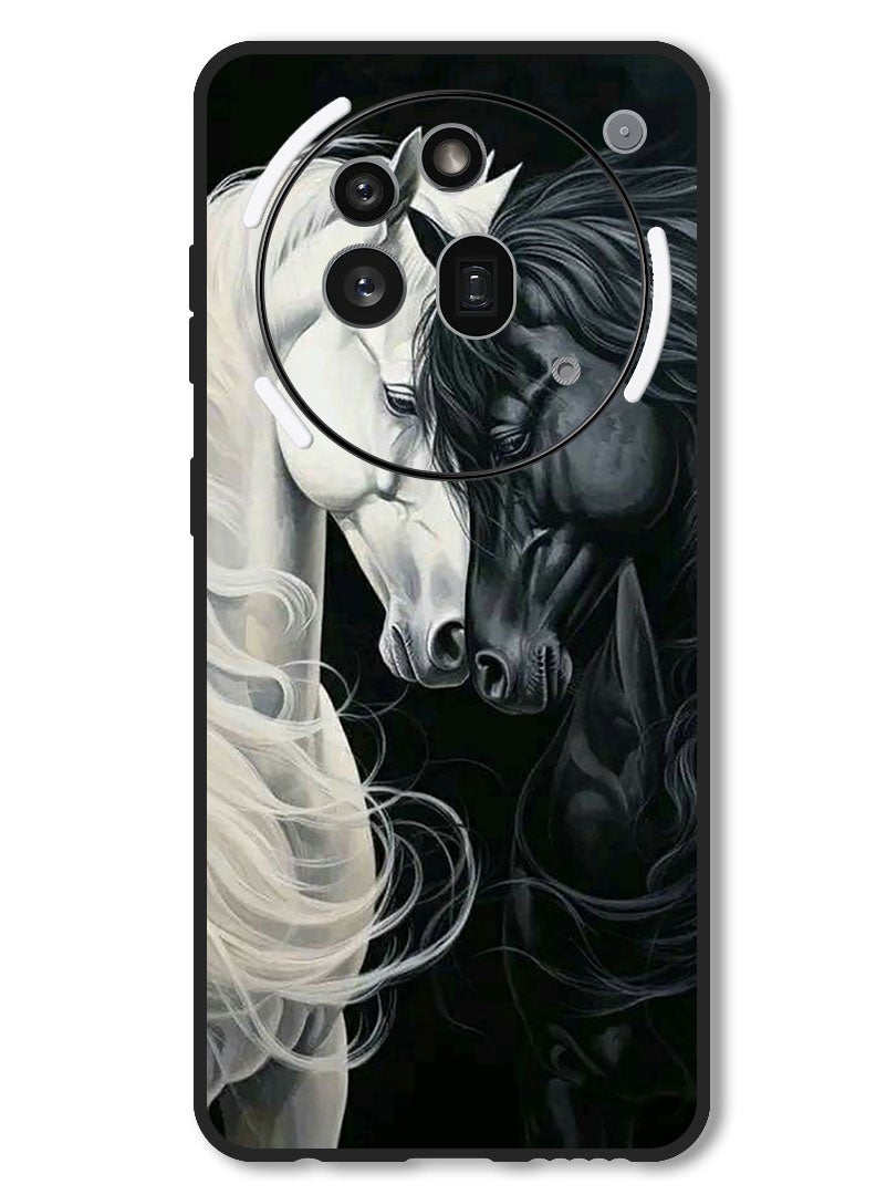 Theodor حافظة متوافقة مع هاتف Nothing 3a Pro حماية مضادة للصدمات غطاء بامبر أسود وأبيض حصان - Image 1