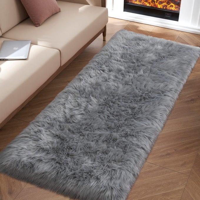 GREY FLUFFY RUG FOR BEDROOM 2X6 FAUX FUR RUG FOR RUNNER GRAY SOFT SHAG RUG FOR SOFA COUCH CUSHION COZY SHAGGY FUZZY PLUSH FLOOR CARPET FOR NURSERY CUTE BEDSIDE DORM HOME DECOR RECTANGLE