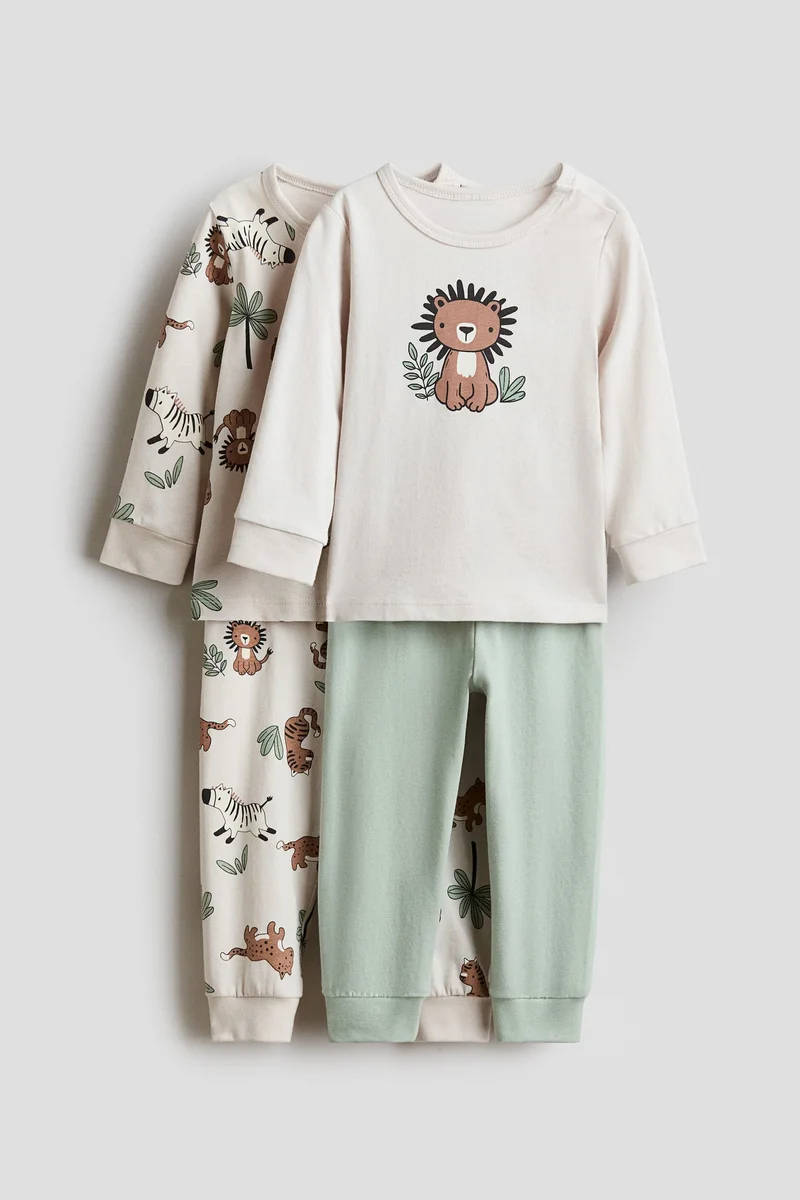 اتش اند ام بيجاما من القطن مزينة بطبعة - عبوة من قطعتين