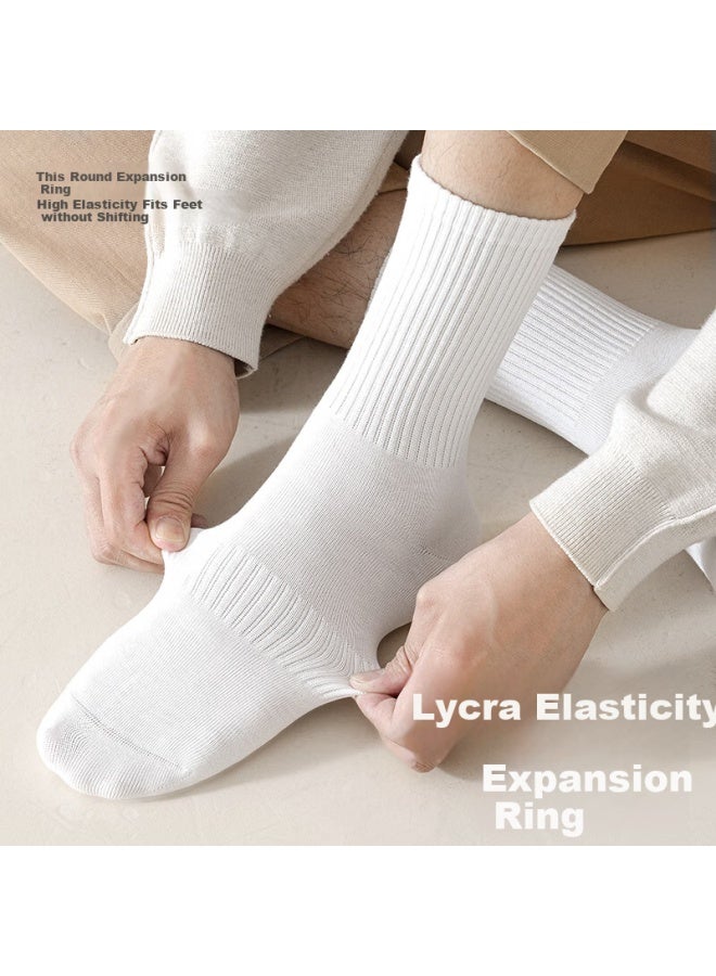 COTTON Mianxiaonian Men's Long Socks, 100% Pure Cotton, 10a Antibacterial, Odor-resistant, Anti-pilling, Solid White, Autumn And Winter Season, 5 Pairs - Image 3