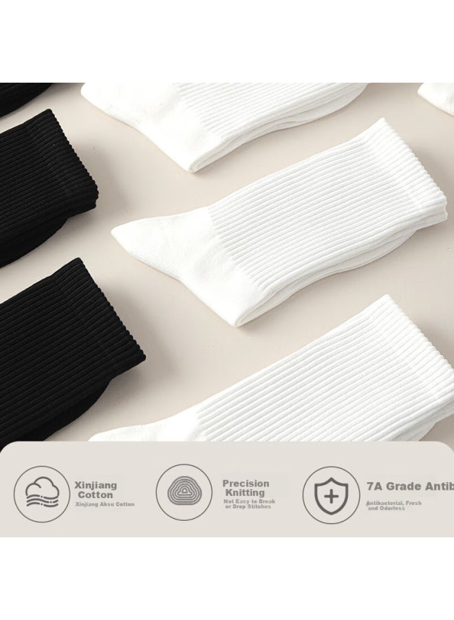 COTTON Mianxiaonian Men's Long Socks, 100% Pure Cotton, 10a Antibacterial, Odor-resistant, Anti-pilling, Solid White, Autumn And Winter Season, 5 Pairs - Image 2
