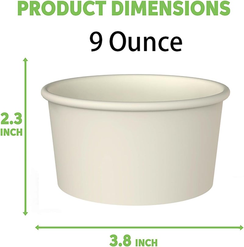 Axe Sickle 300 Pcs 9 Ounce Paper Ice Cream Cups Disposable Dessert Bowls for Hot or Cold Food, Sundae, Frozen Yogurt, Soup, White - Image 2