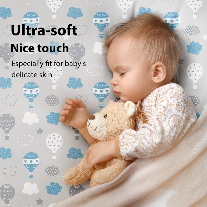 FIEMOL Baby Crib Sheets for Boys and Girls, 3 Pack Toddler Bed Sheets for 52â€x28â€ Standard Toddler Mattresses, Soft Microfiber Fitted Crib Sheets Neutral Blue Cloud Animals - Image 2