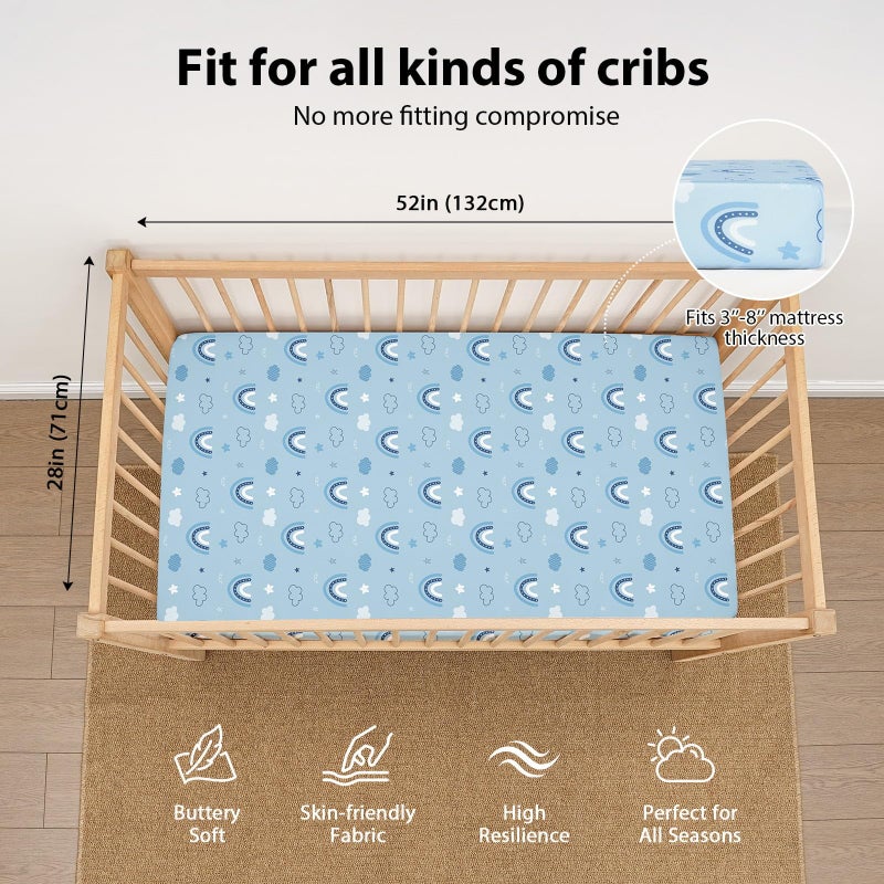 FIEMOL Baby Crib Sheets for Boys and Girls, 3 Pack Toddler Bed Sheets for 52â€x28â€ Standard Toddler Mattresses, Soft Microfiber Fitted Crib Sheets Neutral Blue Cloud Animals - Image 3