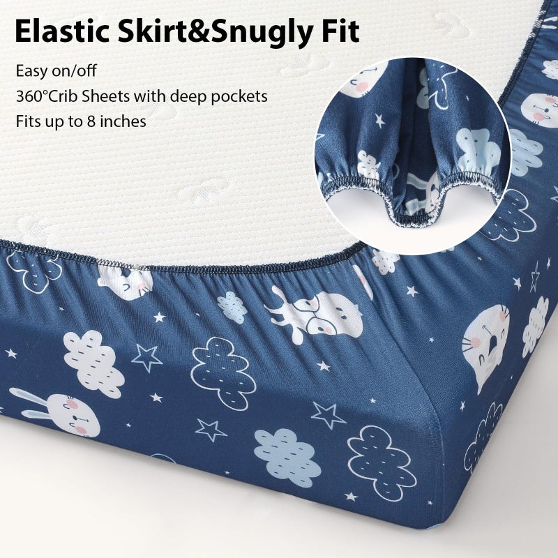 FIEMOL Baby Crib Sheets for Boys and Girls, 3 Pack Toddler Bed Sheets for 52â€x28â€ Standard Toddler Mattresses, Soft Microfiber Fitted Crib Sheets Neutral Blue Cloud Animals - Image 5