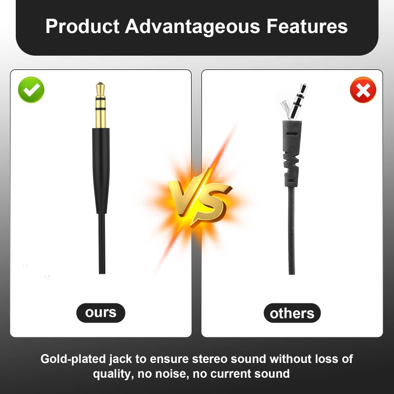 Saipomor Replacement Audio Cords Compatible with Bose 700, OE2, OE2i, QC25, QC35, QC35 II, QC45, SoundLink & SoundLink II Headphones â€“ 2.5mm to 3.5mm Jack, Black - Image 3