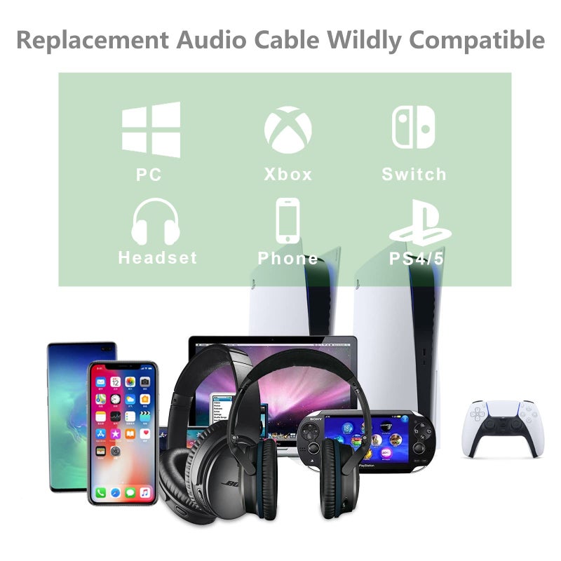 Saipomor Replacement Audio Cords Compatible with Bose 700, OE2, OE2i, QC25, QC35, QC35 II, QC45, SoundLink & SoundLink II Headphones â€“ 2.5mm to 3.5mm Jack, Black - Image 5