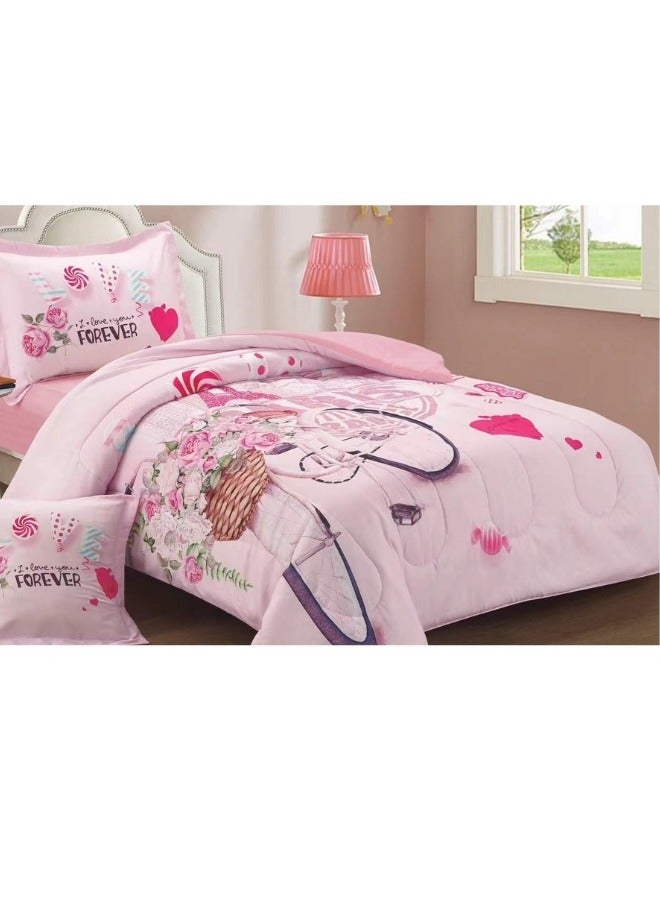 SMART HOME Children's Bedding And Quilt Set With Medium Filling, Consisting Of 4 Pieces, Reversible Elastic Sheet, Size 170x230 Cm, For Boys And Girls - Image 5