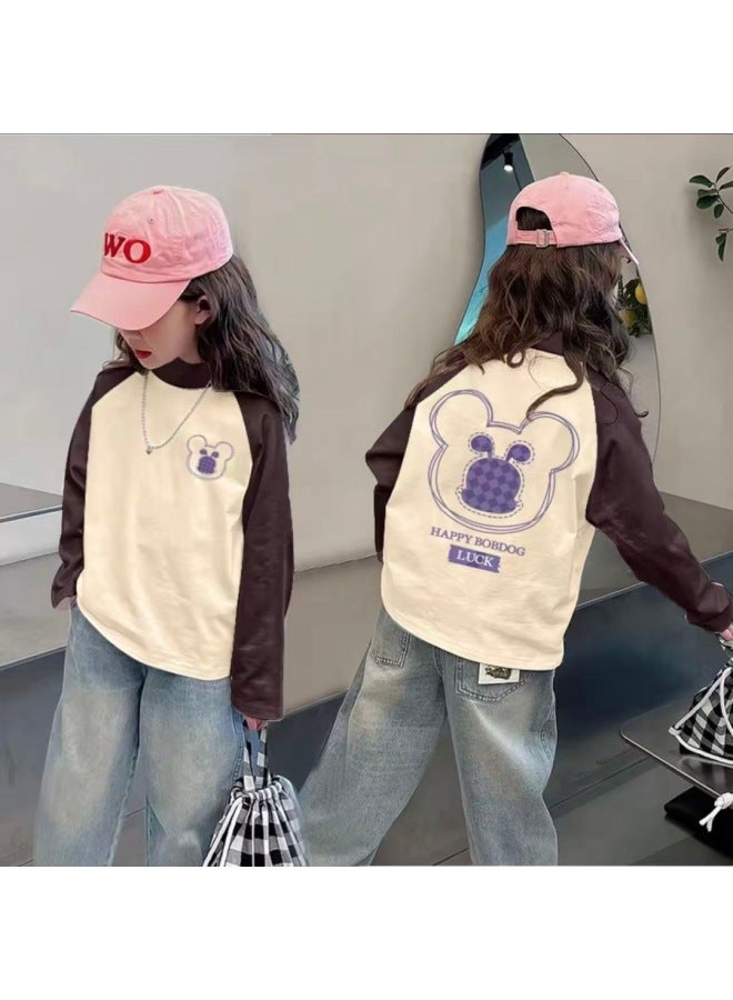 Girls' Thermal Base Layer Top Autumn And Winter New Style For Older Children, Half Turtleneck, Warm Inner Layer, Color-blocking Long Sleeves