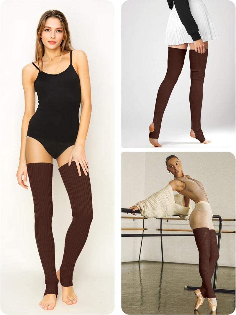 v28 Women Girls Thigh High Neon Ribbed Long 80s 90s Party Skating Leg Warmers - Image 4