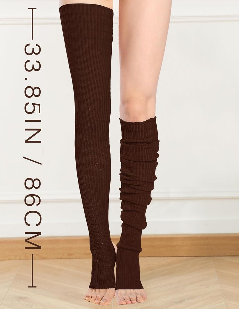 v28 Women Girls Thigh High Neon Ribbed Long 80s 90s Party Skating Leg Warmers - Image 1