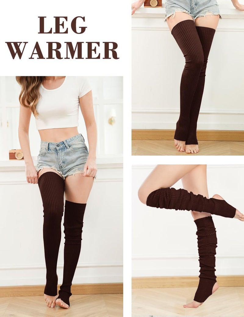 v28 Women Girls Thigh High Neon Ribbed Long 80s 90s Party Skating Leg Warmers - Image 2