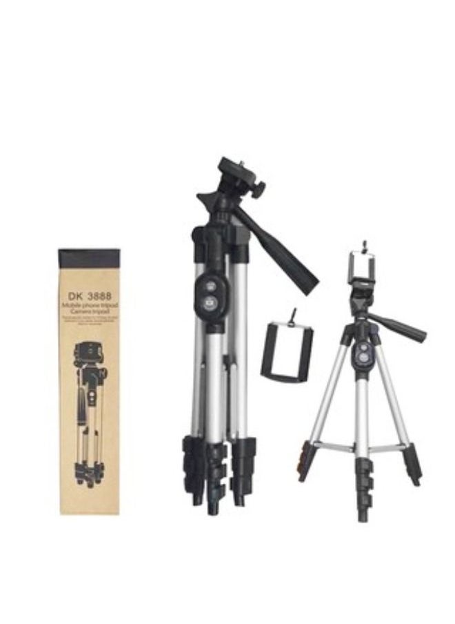SHOPI MOBILE & CAMERA TRIPOD DK-3888 / 3110, Aluminium 3888/3110 Portable Tripod with 3-Dimensional Head and Quick Release Plate for Video Cameras and Mobile - SILVER  - Image 1