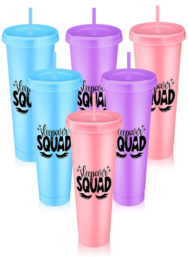 Reallnaive Sleepover Party Supplies for Girls Sleepover Squad Cups with Lids and Straws 24 oz Slumber Party Plastic Tumbler Coffee Cup for Birthdays Slumber Spa Favors - Image 1