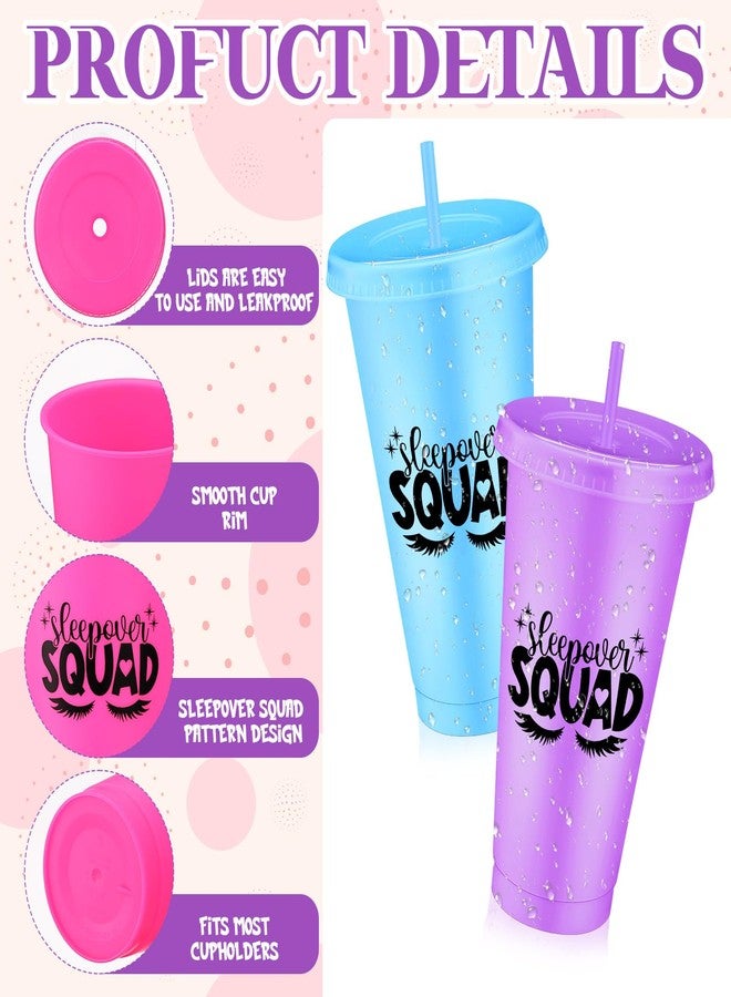 Reallnaive Sleepover Party Supplies for Girls Sleepover Squad Cups with Lids and Straws 24 oz Slumber Party Plastic Tumbler Coffee Cup for Birthdays Slumber Spa Favors - Image 3