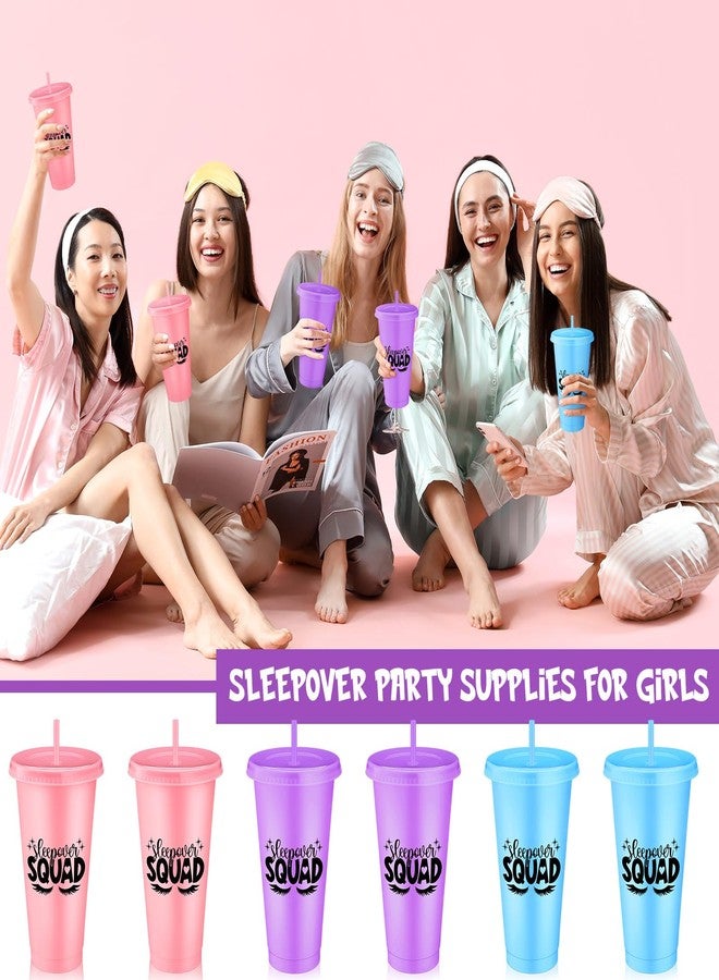 Reallnaive Sleepover Party Supplies for Girls Sleepover Squad Cups with Lids and Straws 24 oz Slumber Party Plastic Tumbler Coffee Cup for Birthdays Slumber Spa Favors - Image 5