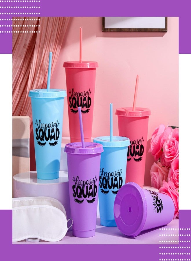 Reallnaive Sleepover Party Supplies for Girls Sleepover Squad Cups with Lids and Straws 24 oz Slumber Party Plastic Tumbler Coffee Cup for Birthdays Slumber Spa Favors - Image 4