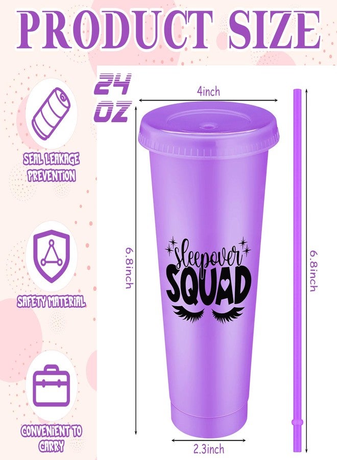 Reallnaive Sleepover Party Supplies for Girls Sleepover Squad Cups with Lids and Straws 24 oz Slumber Party Plastic Tumbler Coffee Cup for Birthdays Slumber Spa Favors - Image 2