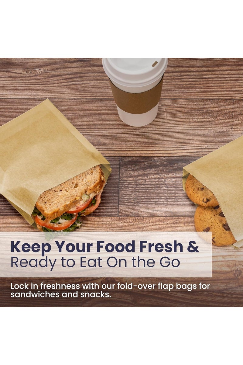 100 Pack Paper Sandwich Bags 7 x 6.7”, Greaseproof Snack Bags, Unbleached Pastry Bag, Recyclable Small Brown Paper Bags, Cookie Sleeves, Food Packing for Bakery, Donuts - Image 3