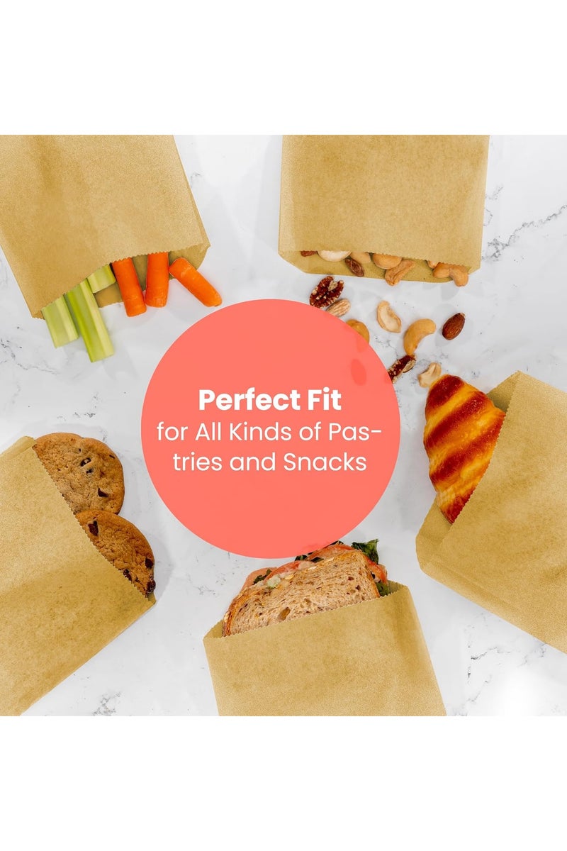 100 Pack Paper Sandwich Bags 7 x 6.7”, Greaseproof Snack Bags, Unbleached Pastry Bag, Recyclable Small Brown Paper Bags, Cookie Sleeves, Food Packing for Bakery, Donuts - Image 5