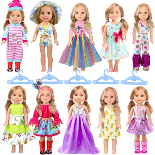 WONDOLL 10Sets DollClothes for American14inchDolls  Compatible with 145inchDolls Handmade Clothes and Outfits Accessories Christmas Birthday Gift for Little Girl - Image 1