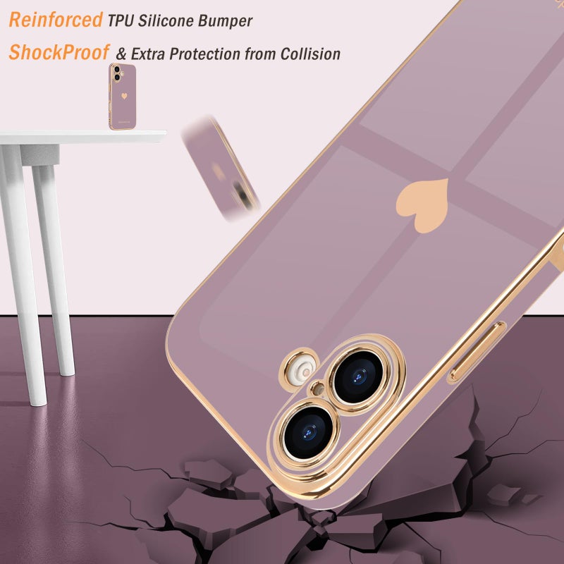 Teageo for iPhone 17 Case with Screen Protector 【2 Pack】 Girl Women Cute Girly Love-Heart Luxury Gold Soft Cover Camera Protection Silicone Shockproof Phone Case for iPhone 17, Lavender - Image 4