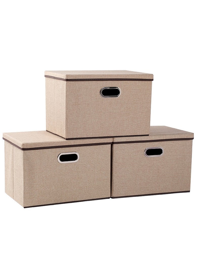 AUTOYSUR Clothes Organizer Drawer with Cover, Foldable Fabric Storage Boxes Cloth Storage Organizer Drawer Storage Cubes, Wardrobe Clothes Organizer Toys Storage Bin for Underwear Socks (khaki-3pc)  - Image 1