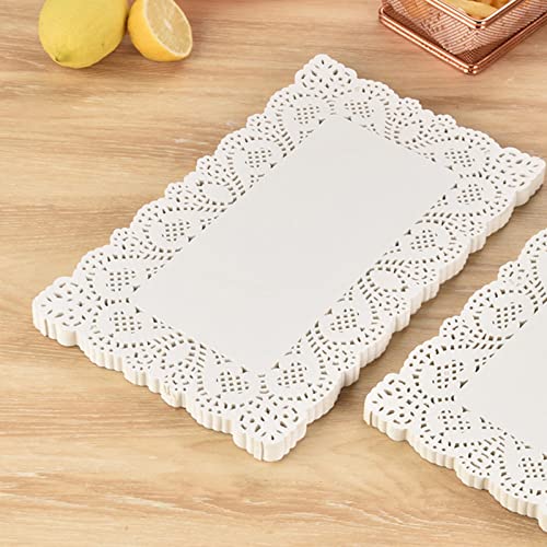 YESON 7 inch x 12 inch Rectangle Paper Doilies/Lace Paper Placemats/Disposable Greaseproof Doilies,White,Pack of 100 - Image 1