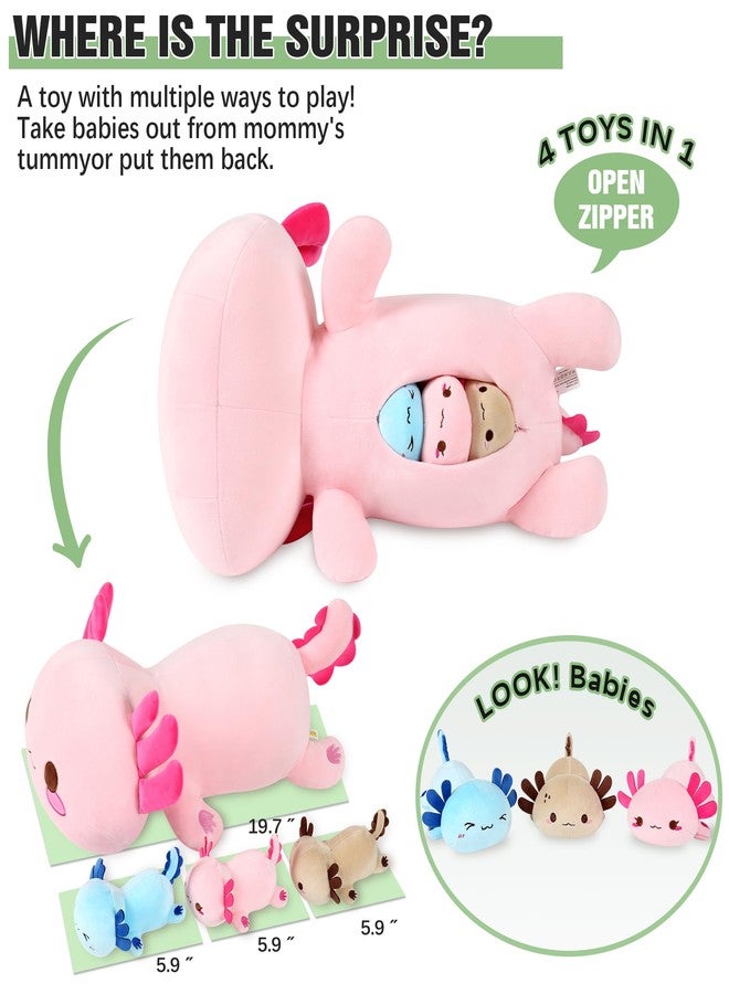 Onsoyours Axolotl Stuffed Animal Mommy 19.7" with 3 Baby Axolotl Plushies in Tummy, 4 Piece of Cute Axolotl Plush Pillow Toys for Kids Girls Boys (Pink Axolotl Family) - Image 2