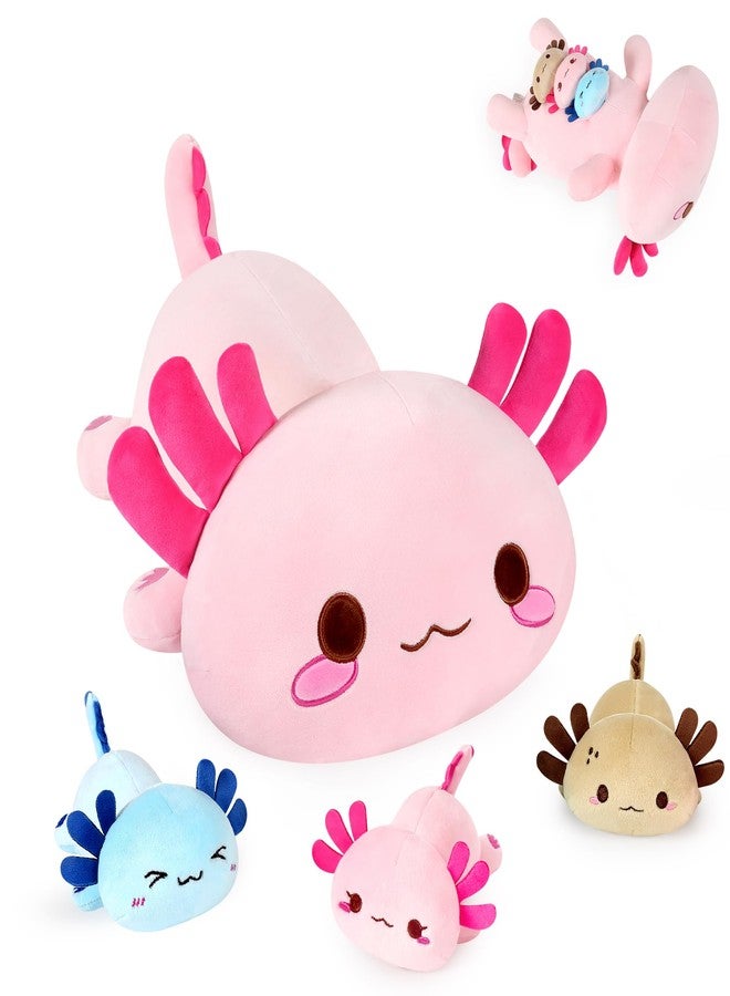 Onsoyours Axolotl Stuffed Animal Mommy 19.7" with 3 Baby Axolotl Plushies in Tummy, 4 Piece of Cute Axolotl Plush Pillow Toys for Kids Girls Boys (Pink Axolotl Family) - Image 1