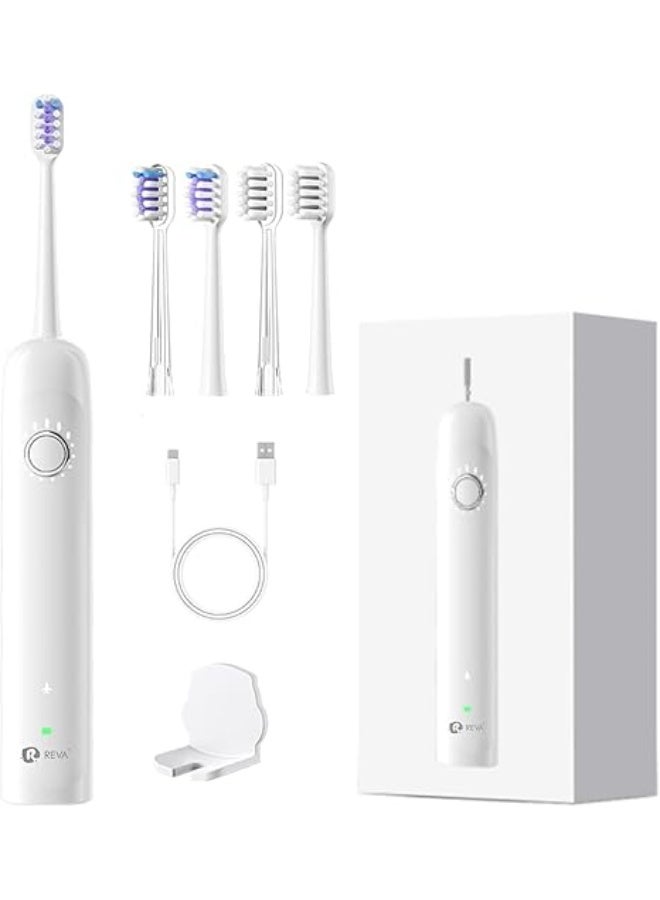 Reva X1 Sonic Electric Toothbrush with 4 Brush Heads for Adults - Sweeping & Vibrating, 5 Speed Modes, 60-Day Battery Life, IPX7 Waterproof, Rechargeable, 1-Year Warranty - Image 1