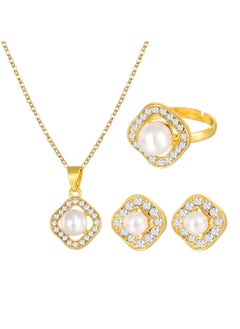 Huitich Elegant Pearl & Crystal Jewelry Set with Earrings & Ring  - Image 1