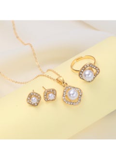 Huitich Elegant Pearl & Crystal Jewelry Set with Earrings & Ring  - Image 2