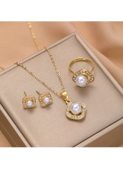 Huitich Elegant Pearl & Crystal Jewelry Set with Earrings & Ring  - Image 3