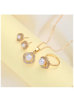 Huitich Elegant Pearl & Crystal Jewelry Set with Earrings & Ring  - Image 4