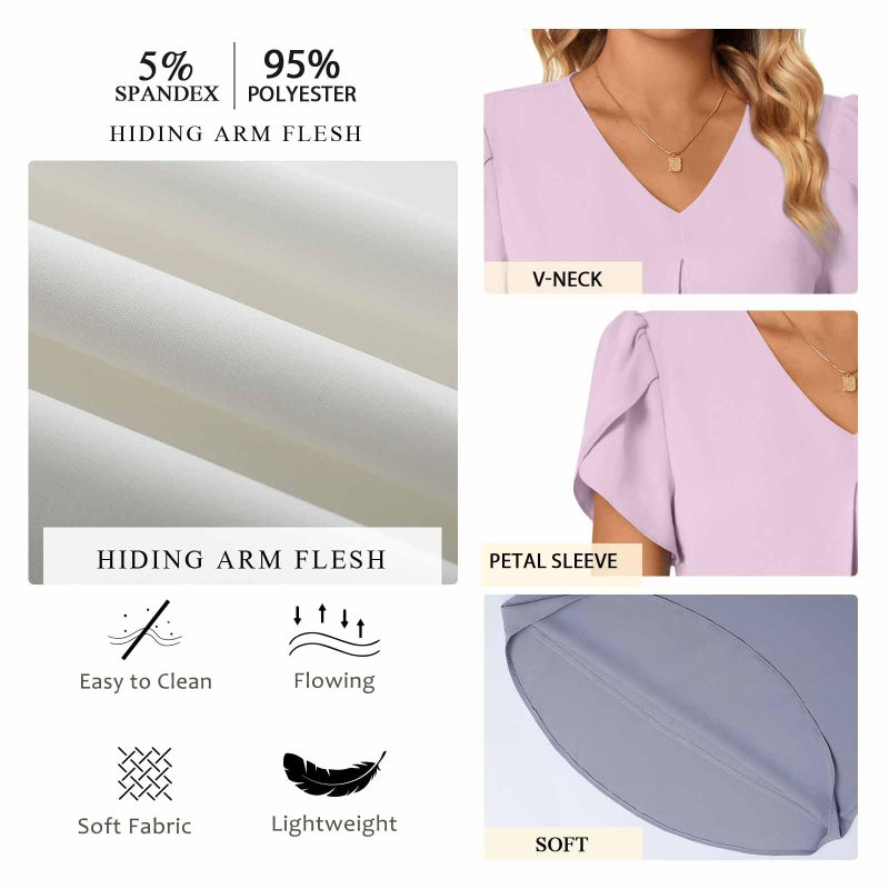 Anyally Women's Summer Tunic Tops Dressy Casual Chiffon Blouses Short Sleeve T-Shirts for Leggings, M Khaki - Image 5
