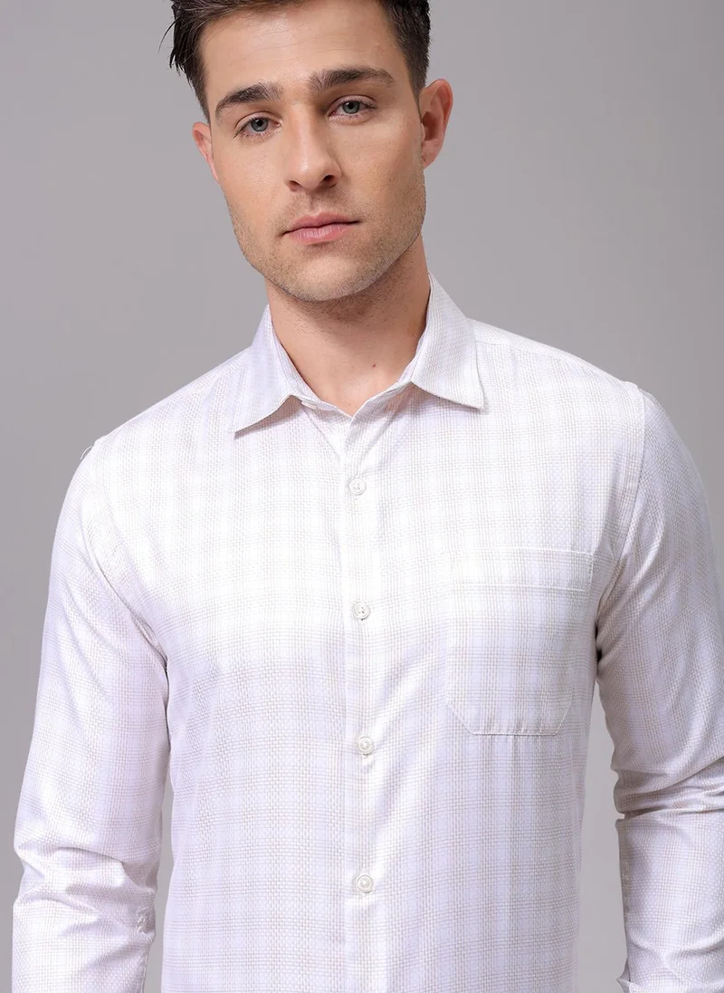 The Indian Garage Co Men Slim Fit Striped Full Sleeves Cutaway Collar Formal Shirt