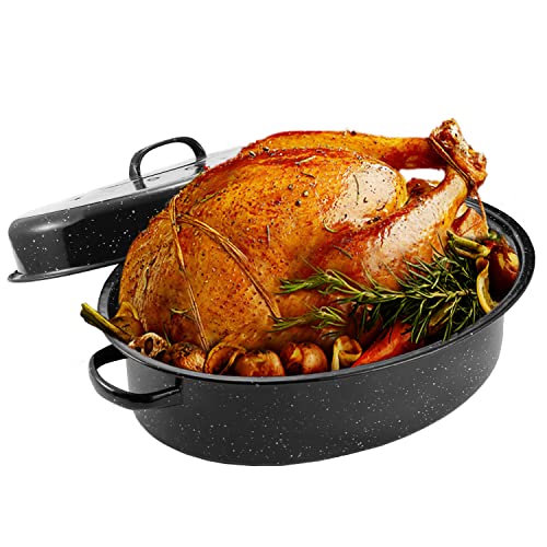JY COOKMENT Granite Roaster Pan, 18' Enameled Roasting Pan with Domed Lid. Oval Turkey Roaster, Great for Chicken, Lamb, Vegetable. Dishwasher Safe Cookware Fit for 18Lb Turkey - Image 2