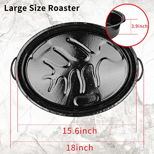 JY COOKMENT Granite Roaster Pan, 18' Enameled Roasting Pan with Domed Lid. Oval Turkey Roaster, Great for Chicken, Lamb, Vegetable. Dishwasher Safe Cookware Fit for 18Lb Turkey - Image 5