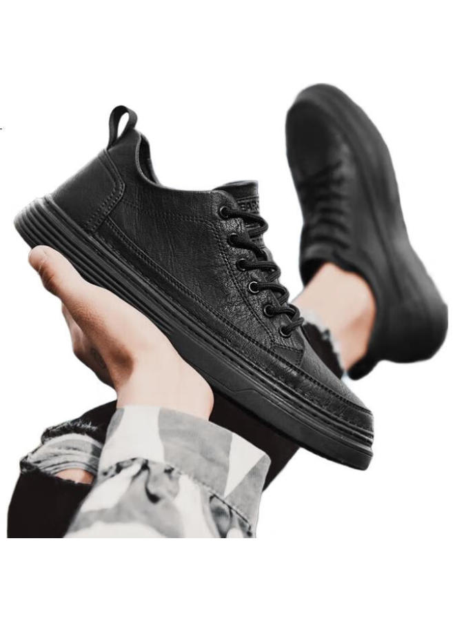 YEARCON أحذية رياضية جلدية منخفضة للرجال مقاومة للاهتراء خفيفة الوزن متعددة الاستخدامات للرجال باللون الأسود العقيق 41 - Image 2