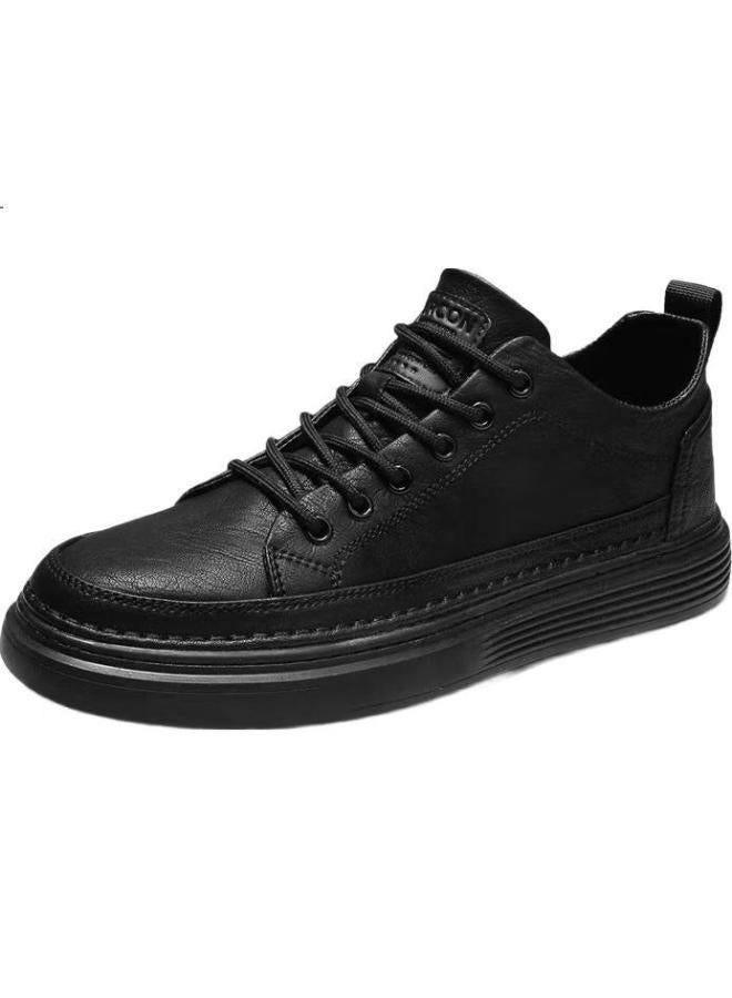 YEARCON أحذية رياضية جلدية منخفضة للرجال مقاومة للاهتراء خفيفة الوزن متعددة الاستخدامات للرجال باللون الأسود العقيق 41 - Image 3