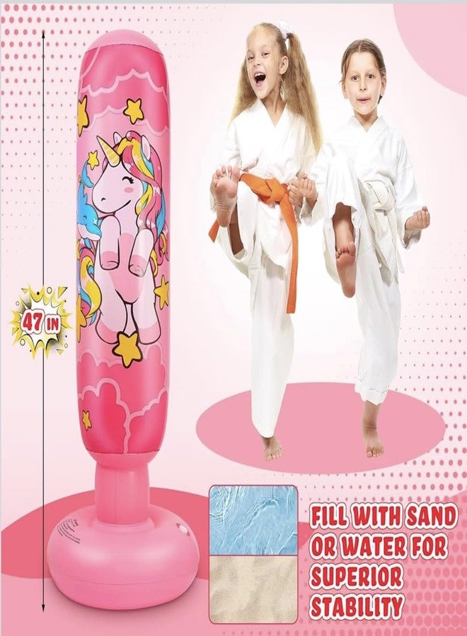 Richtots Premium Standing Bounce Back Unicorn Boxing Toy for Boys & Girls, Indoor Outdoor Sports Fun Toy | Inflatable Punching Bag for Kids -Pink (Pink) - Image 5