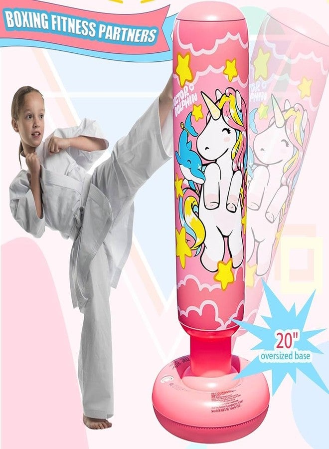 Richtots Premium Standing Bounce Back Unicorn Boxing Toy for Boys & Girls, Indoor Outdoor Sports Fun Toy | Inflatable Punching Bag for Kids -Pink (Pink) - Image 2