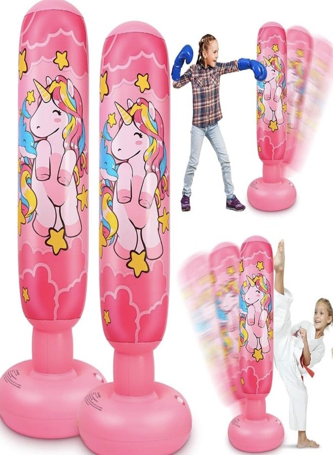 Richtots Premium Standing Bounce Back Unicorn Boxing Toy for Boys & Girls, Indoor Outdoor Sports Fun Toy | Inflatable Punching Bag for Kids -Pink (Pink) - Image 1