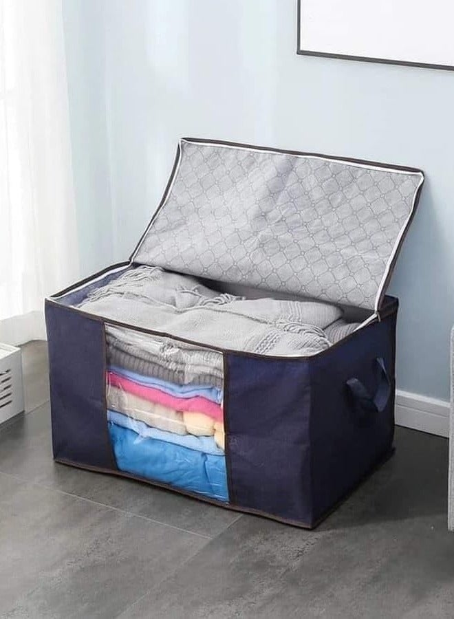 Storage Bag for Clothes (Short, Dark Blue Fabric) with Black (Design or Shape May Vary) Zipper - Image 3