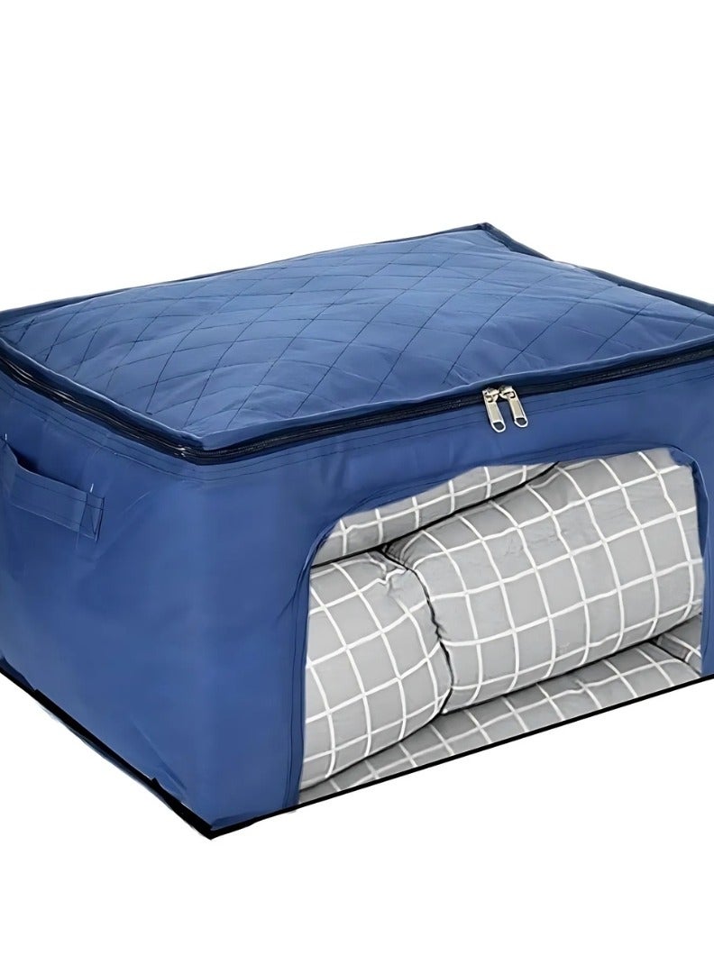 Storage Bag for Clothes (Short, Dark Blue Fabric) with Black (Design or Shape May Vary) Zipper - Image 1