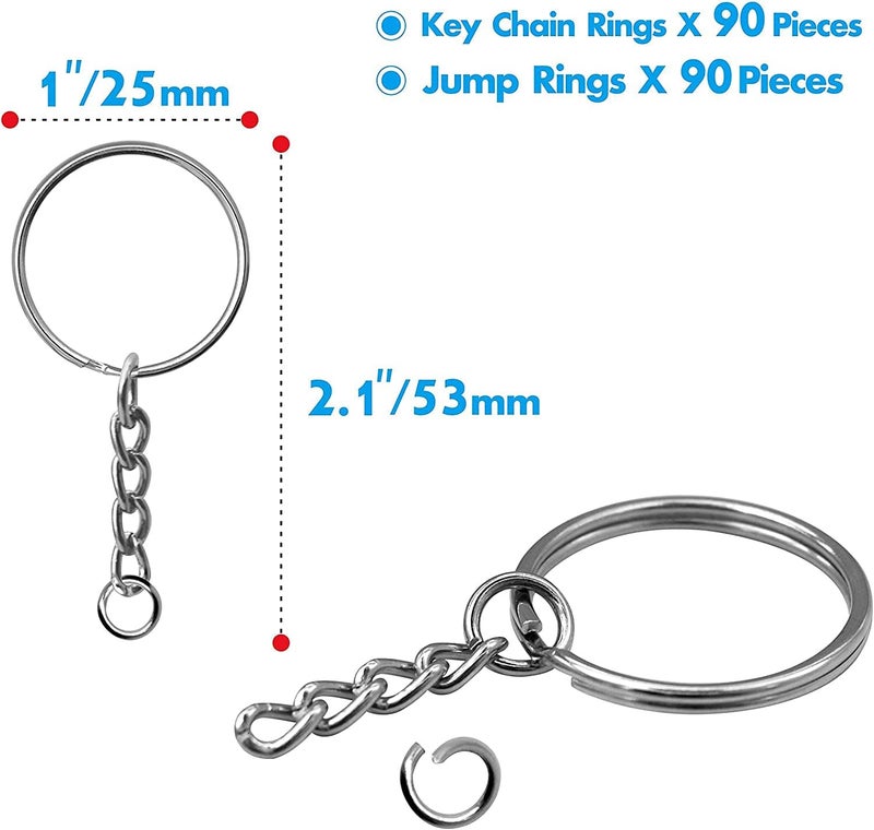 Barakah Keychain Ring, Key Ring with Chain and Jump Rings 1 Inch Small Size Metal Steel Split Key Rings Keychain Parts with Open Jump Ring Connector for Home and Crafts, 90 Pack - Image 2