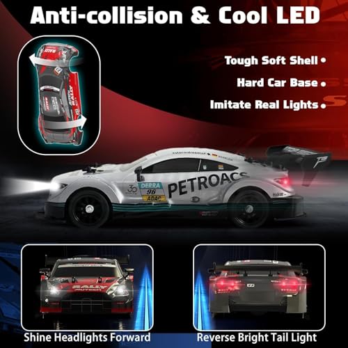 FEXXA RC Drift Car, 1:16 Scale Remote Control Car, 4WD 40KM/H High Speed RC Racing, 2.4GHz Electric Sport Driftings with Headlight, Drifting Tires and Racing Tires for Adults (Silver-Bossh) - Image 3